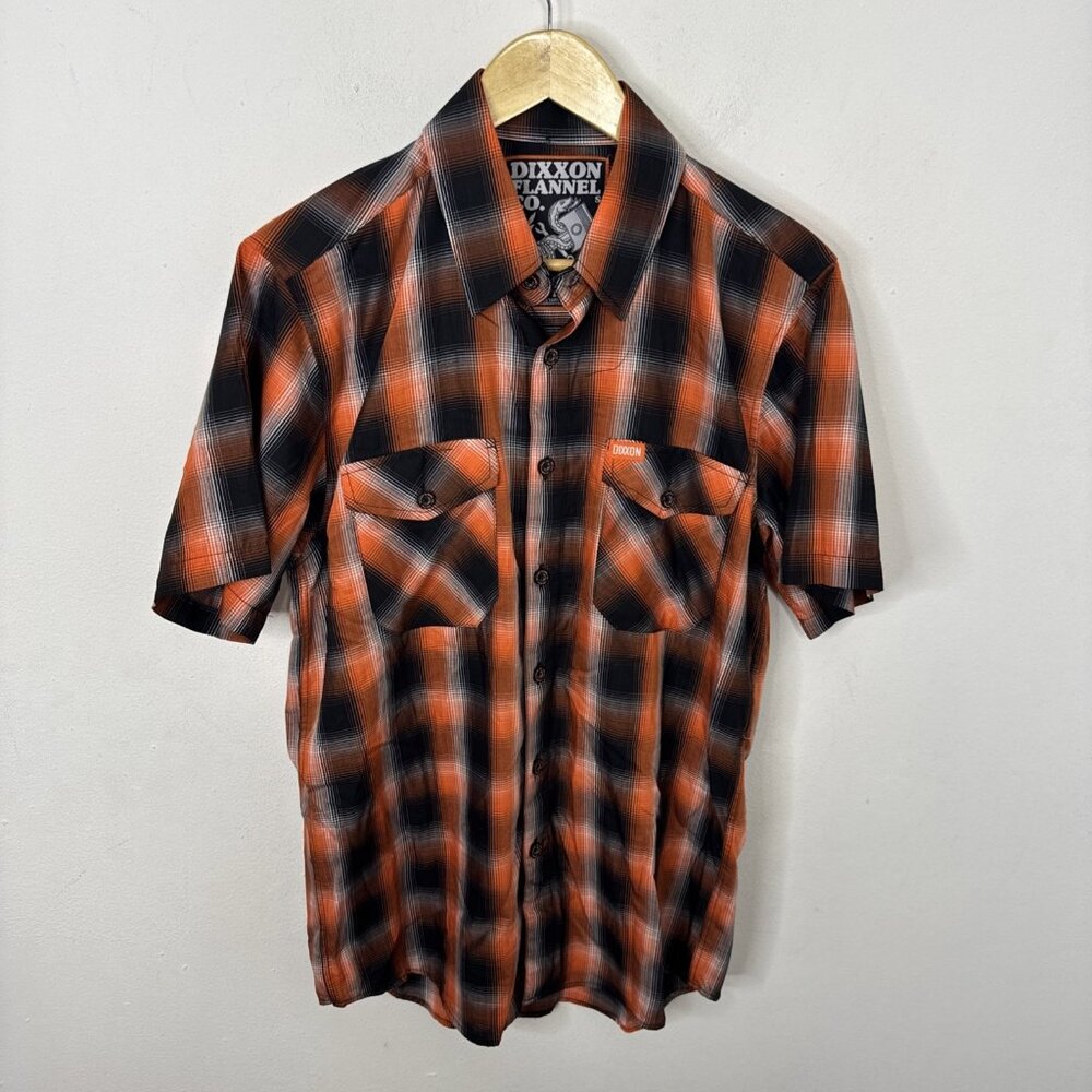 Dixxon Flannel Co. Shirt Men S The Piston Bamboo Blend Orange Black Plaid S/S